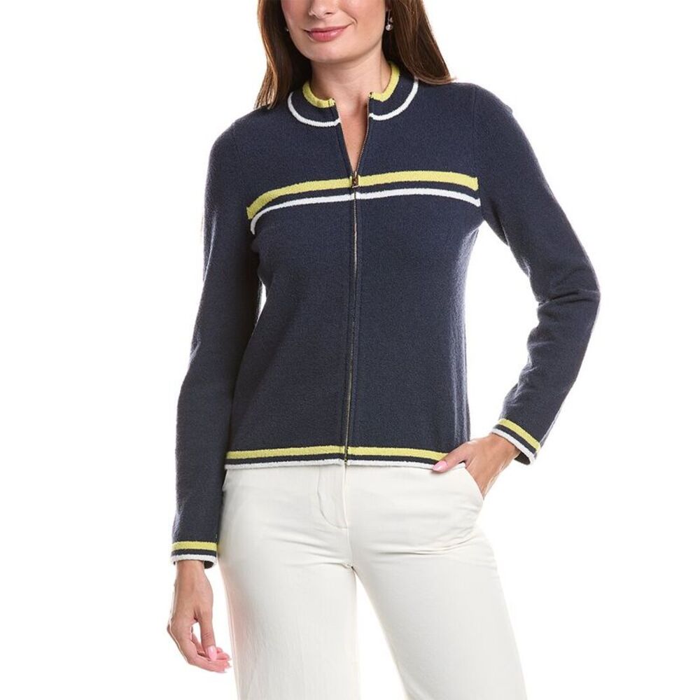 St. John Womens  Textured Zip Sweater, Navy